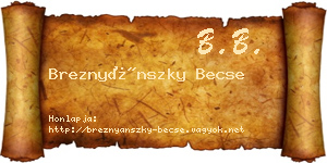 Breznyánszky Becse névjegykártya